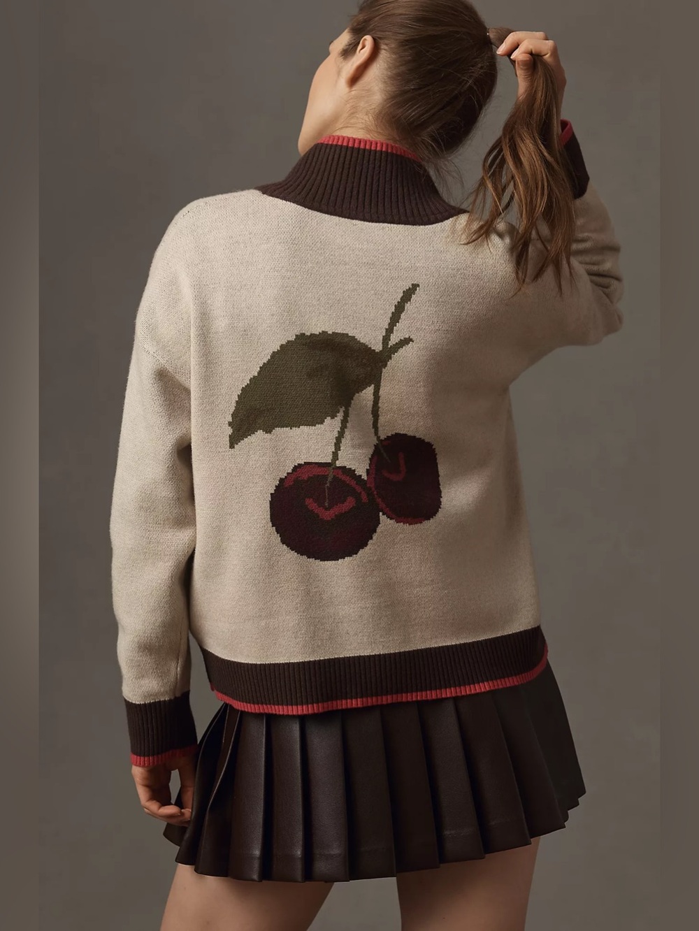 NWT Sie 2X - Montana Mock-Neck Half-Zip Sweater Cherry print by Maeve